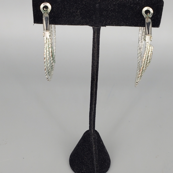 Silvertone 3 Fused Hoop Earrings - Picture 3 of 4